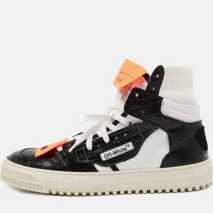Off-White White/Black Leather And Canvas Off Court 3.0 High Top Sneakers